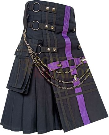 Black With Front Apron Fashion Hybrid Kilt