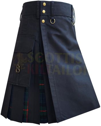 Black With Gunn Tartan Hybrid Kilt For Men, Black color for Male