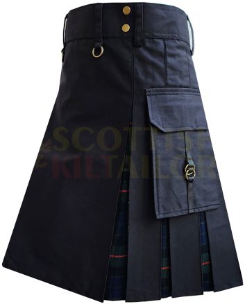 Black With Gunn Tartan Hybrid Kilt For Men, Black color for Male