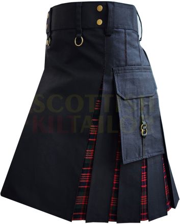 Black With MacDonald Tartan Hybrid Kilt For Men, Black color for Male