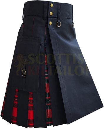 Black With MacGregor Modern Tartan Hybrid Kilt For Men, Black color for Male