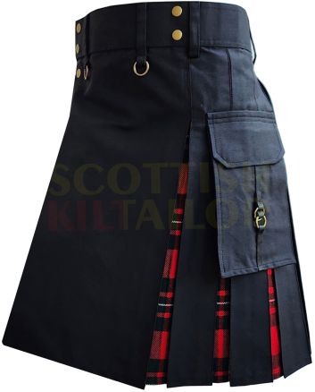 Black With MacGregor Modern Tartan Hybrid Kilt For Men, Black color for Male