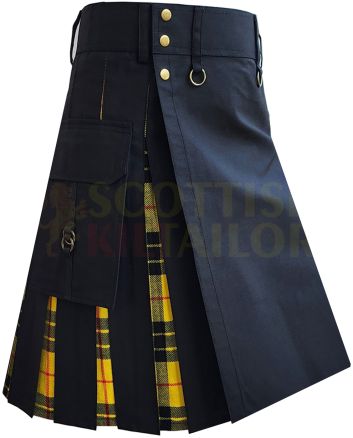 Black With MacLeod of Lewis Tartan Hybrid Kilt For Men, Black color for Male