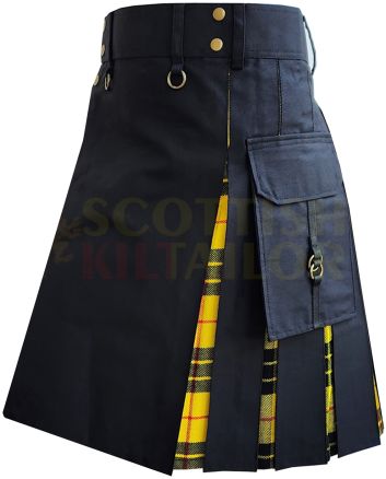 Black With MacLeod of Lewis Tartan Hybrid Kilt For Men, Black color for Male