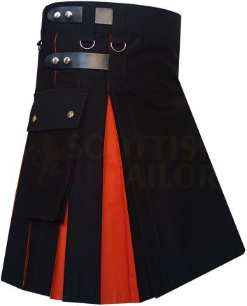 Black With Orange Hybrid Kilt, Black color for Male