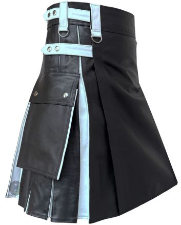 Black & White Leather Hybrid Kilt For Men