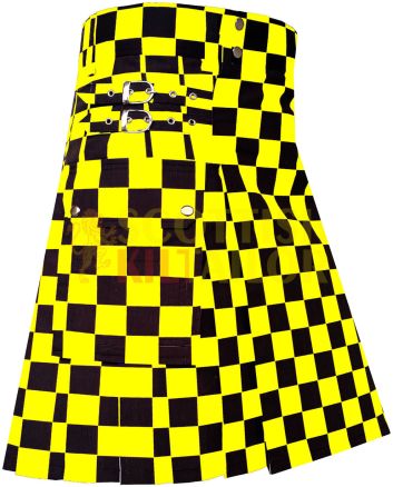 Black & Yellow Premium Utility Kilt With Cargo Pocket, Black color for Male