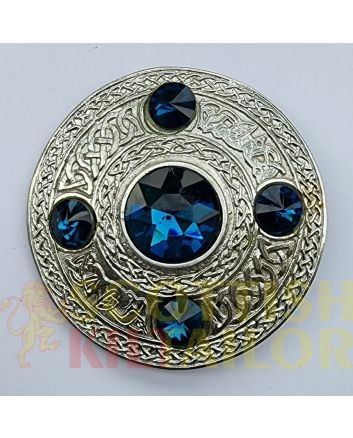 Blue Stone Silver Kilt Fly Plaid Brooch, Silver color for Male