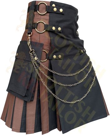 Brown & Black Utility Hybrid Fashion Kilt, Brown color for Male