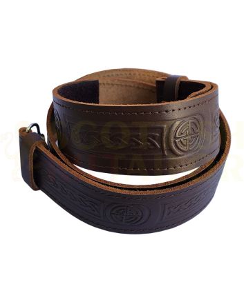 Brown Embossed Leather Kilt Belt, Brown color for Male