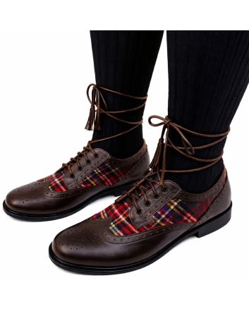 Brown Ghillie Brogue Kilt Shoes With Matching Tartan