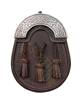 Brown Leather Sporran Antique Celtic Cantle