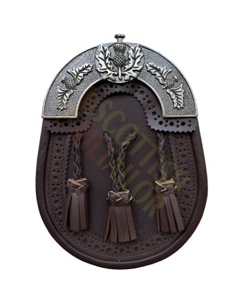 Brown Leather Sporran Antique Thistle Cantle