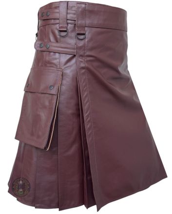 Brown Leather Utility Deluxe Kilt For Men