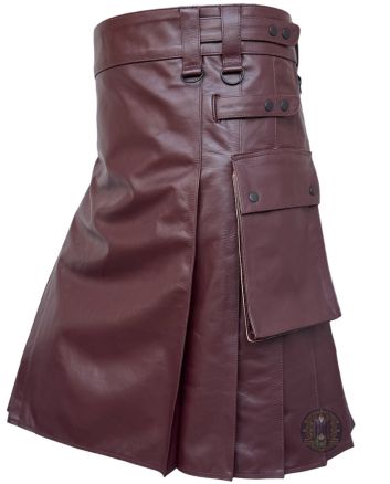 Brown Leather Utility Deluxe Kilt For Men