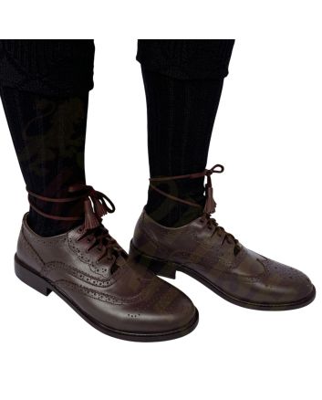 Brown Real Leather Ghillie Brogues Scottish Kilt Shoes