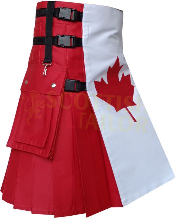 Canadian Flag Utility Kilt, Red color for Male