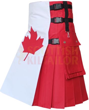 Canadian Flag Utility Kilt, Red color for Male
