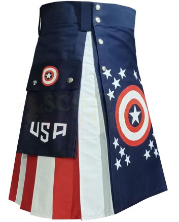 Captain of America Hybrid Kilt, Navy Blue color for Male