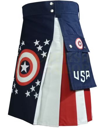 Captain of America Hybrid Kilt, Navy Blue color for Male