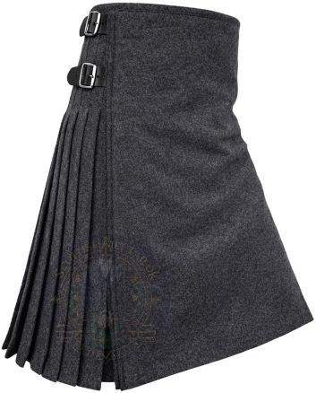 Charcoal Grey Wool Kilt right side view showing soft wool pleats