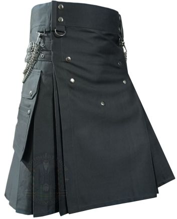 Dark Grey Utility Kilt With Chain, Gray color for Male