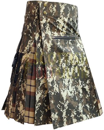 Digital Camo Hybrid Kilt With Rose Ancient Tartan, Multy Color color for Male