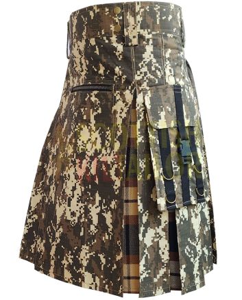 Digital Camo Hybrid Kilt With Rose Ancient Tartan, Multy Color color for Male