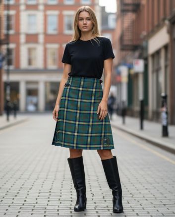 Dodd Of Branford Ancient Tartan Kilt Front View – Elegant Women’s Scottish Plaid Kilt by Scottish Kilt Tailor