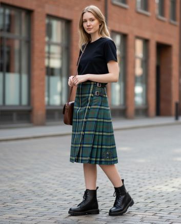 Dodd Of Branford Ancient Tartan Kilt Front View – Elegant Women’s Scottish Plaid Kilt by Scottish Kilt Tailor
