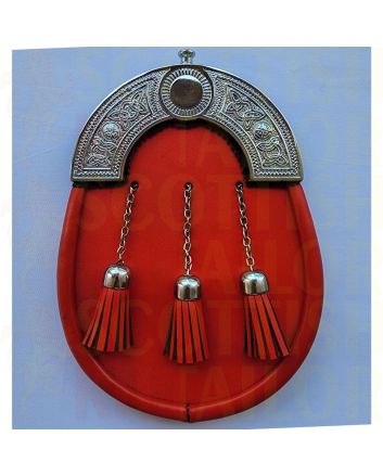 Full Dress Sporran Red Leather Silver Chrome Celtic Cantle