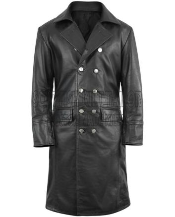 Full Length Black Leather Long Coat