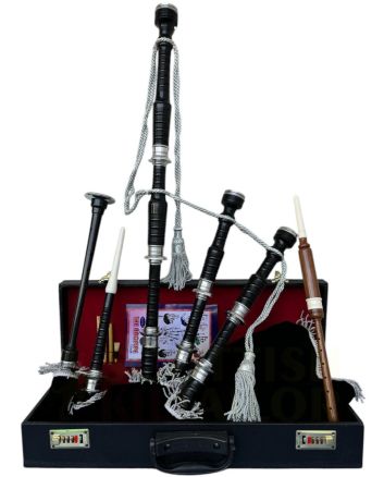 Black Finish Bagpipe Set With Black Velvet