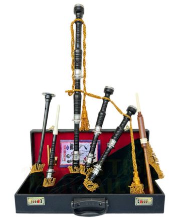 Black Finish Bagpipe Set With Dark Green Velvet