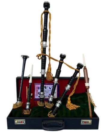 Black Finish Bagpipe Set With Green Velvet