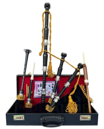 Black Finish Bagpipe Set With Navy Velvet
