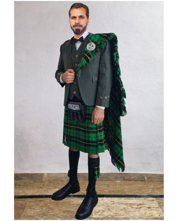 Green Agyll Kilt Outfit With Wallace Hunting Tartan Kilt, Green color for Male