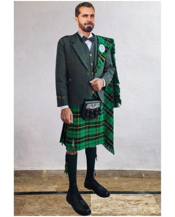 Green Agyll Kilt Outfit With Wallace Hunting Tartan Kilt, Green color for Male