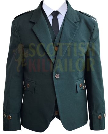 Green Argyll Kilt Jacket with Vest, Green color for Male