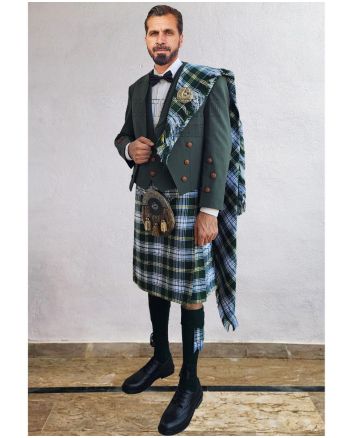 Green Prince Charlie Kilt Outfit With St Patrick Irish Tartan Kilt, Green color for Male