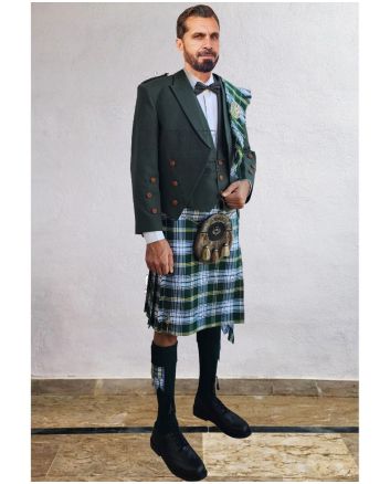 Green Prince Charlie Kilt Outfit With St Patrick Irish Tartan Kilt, Green color for Male