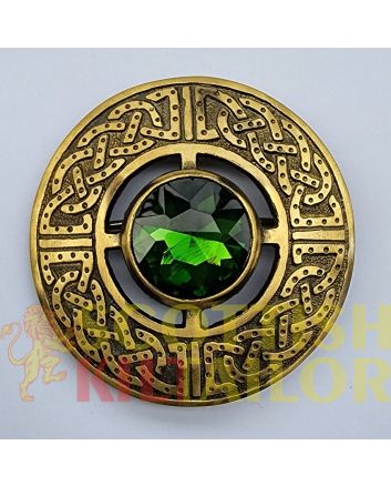 Green Stone Antique Kilt Fly Plaid Brooch, Antique color for Male
