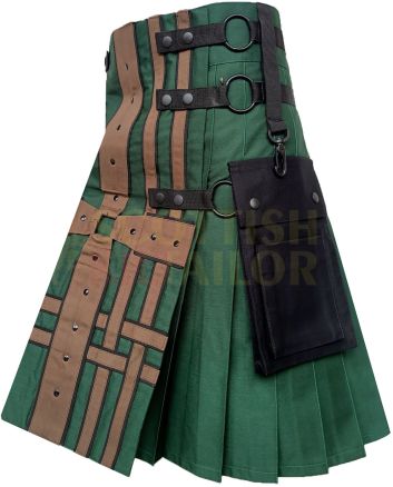 Green Tactical Hybrid Fashion Kilt, Green color for Male