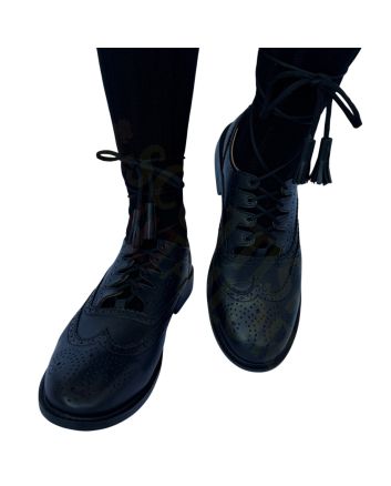 Black Real Leather Ghillie Brogues Scottish Kilt Shoes
