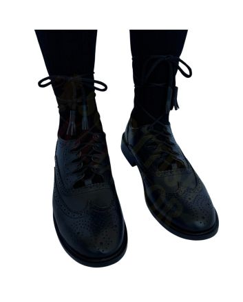 Black Real Leather Ghillie Brogues Scottish Kilt Shoes