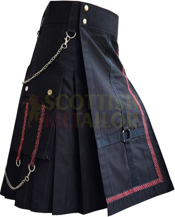 Handmade Black Fashion Kilt, Black color for Male
