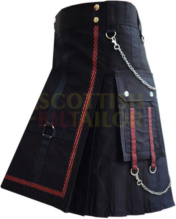 Handmade Black Fashion Kilt, Black color for Male