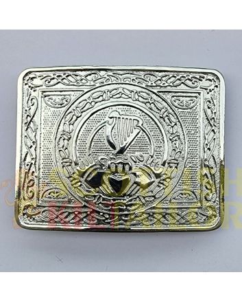 Harp Claddagh Silver Kilt Belt Buckle, Silver color for Male