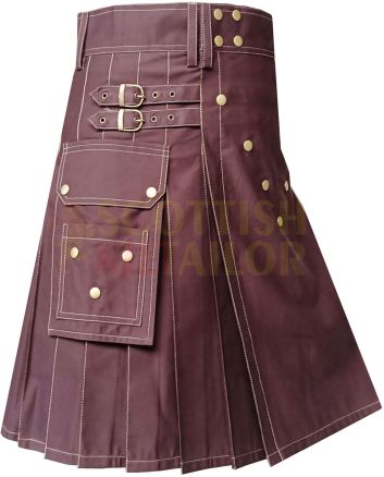 Heavy Cotton Brown Utility  Victory Kilt Khaki Thread, Brown color for Male