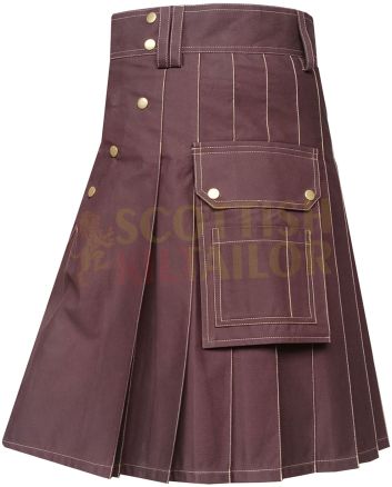 Heavy Cotton Brown Utility  Victory Kilt Khaki Thread, Brown color for Male